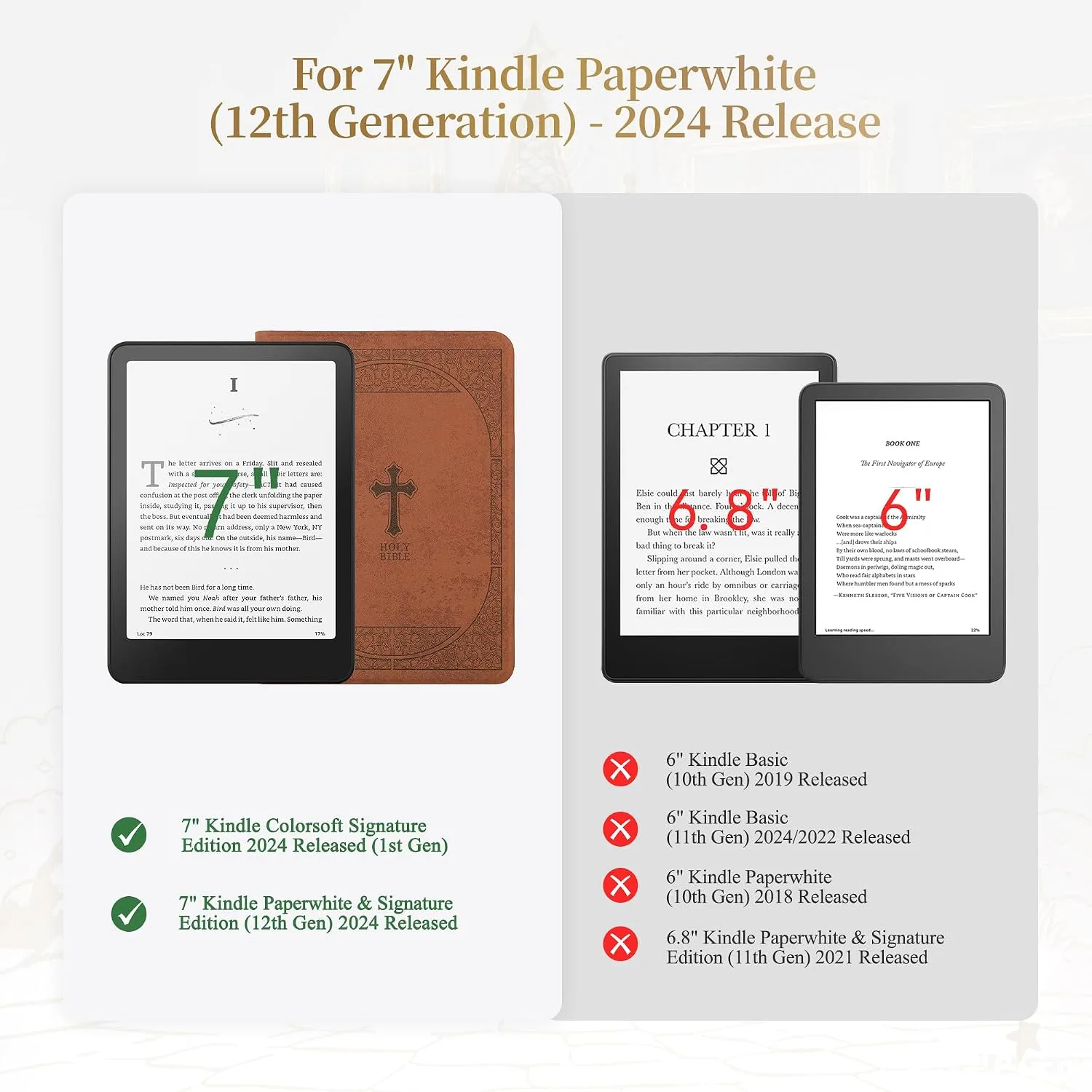 Magnetic Book Cover Case for 7'' Kindle Paperwhite & Colorsoft