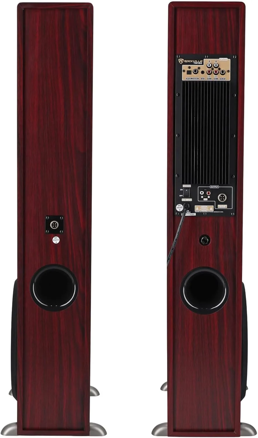 Rockville TM150C Cherry Powered Home Theater Tower Speakers Dual 10" Subs