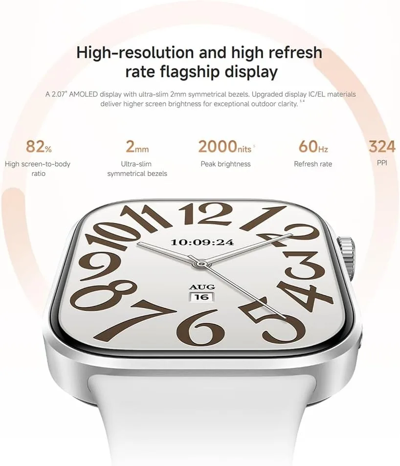 XIAOMI Redmi Watch 6 Smart Watch, 2.07'' AMOLED Display, GPS, Heart Rate/Sleep/Stress Tracking, 150+ Sports Modes, 24-Day Battery Life, 5ATM, for Android & iOS, Silver
