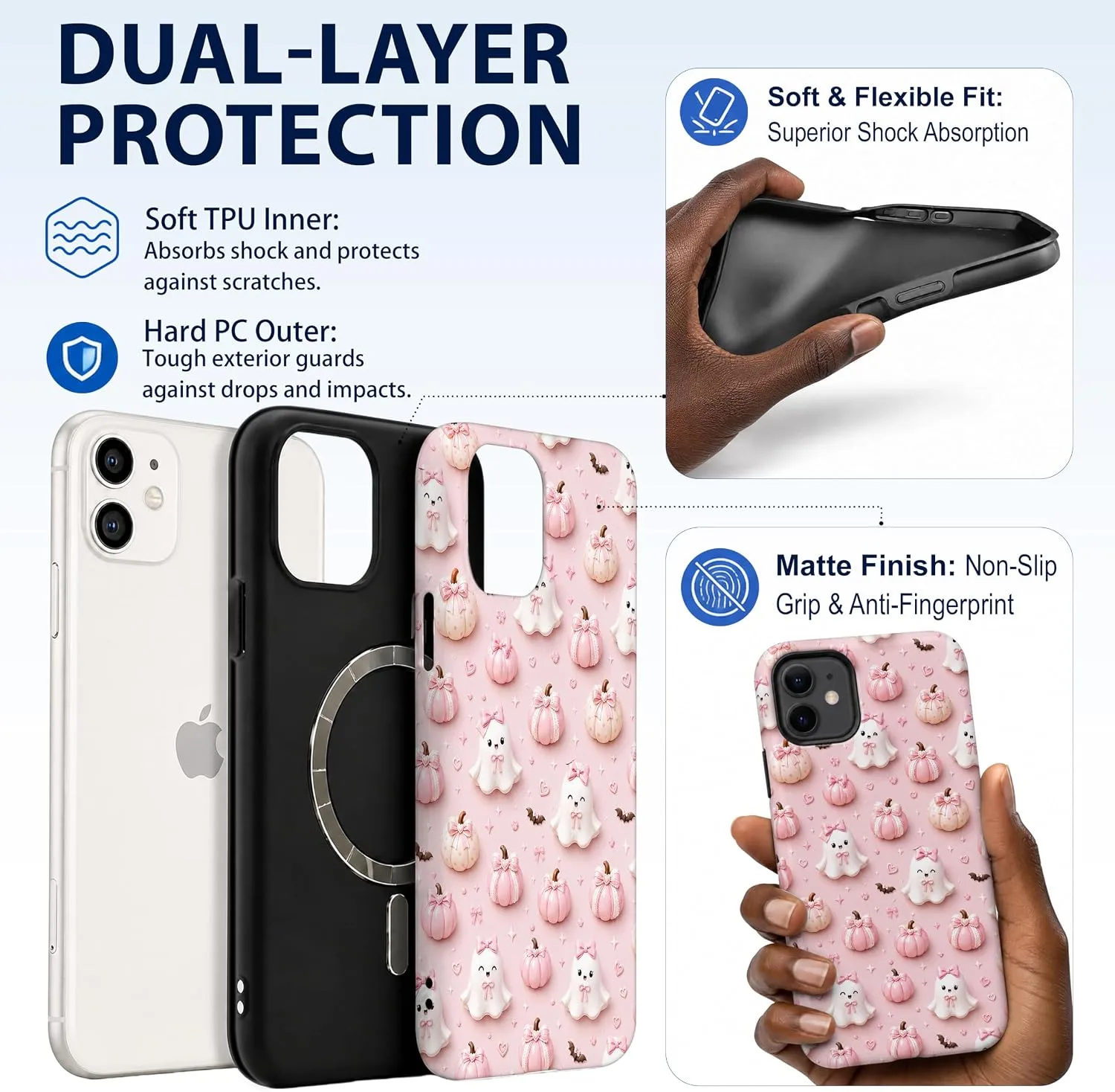 Magnetic for iPhone 11 Phone Case, Pastel Pink Ghost Halloween