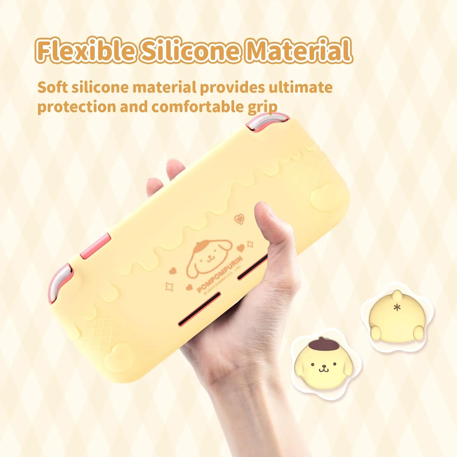 Kuitmor Switch Lite Protective Case,Soft Silicone Protective Shell,Anti-Scratch Protective Cover Case for Switch Lite with 2 Thumb Grip Caps（Yellow Pompompurin）