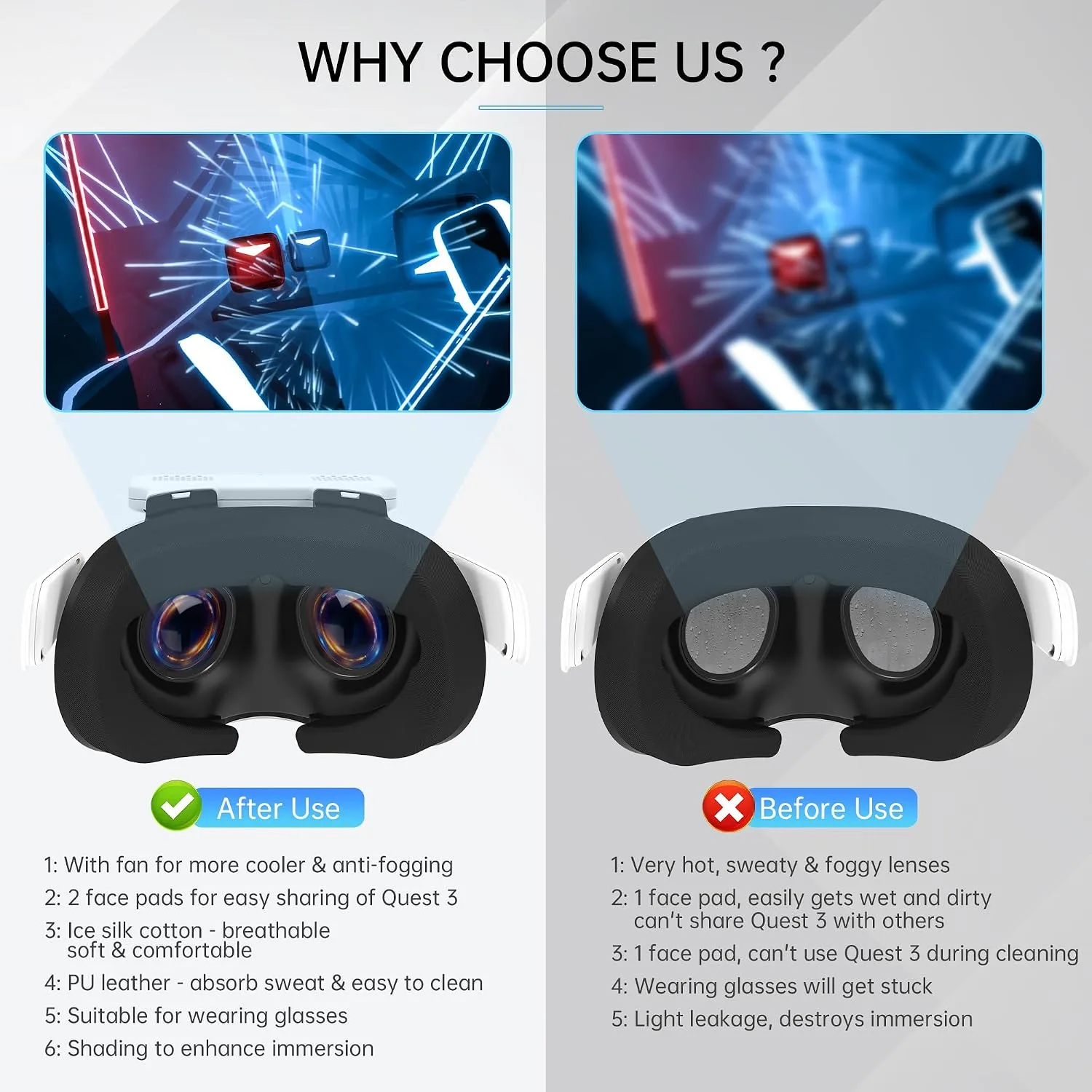 HiBloks Face Cover Pad with Cooling Fan for Meta Quest 3 Accessories