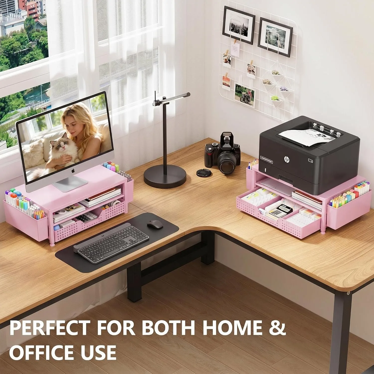 OPNICE Desk Organizer, Monitor Stand Riser with Drawer and 2 Pen Holders