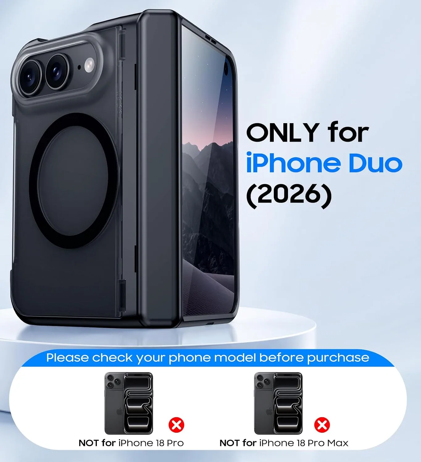 Red2Fire for iPhone Duo Case with Built-in Screen Protector, [Compatible with Magsafe], [Built-in Kickstand & Full Body Hinge Protection] Magnetic Slim iPhone Ultra Fold Case, Black