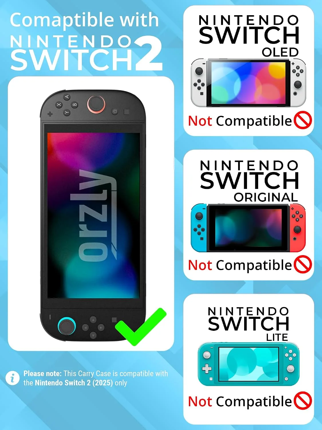 Orzly Case Compatible with Nintendo Switch 2 – Protective Travel Carry Case with Screen Padding, Game Card & microSD Slots, Zipped & Open Pockets for Accessories – 7.9" Gift Boxed