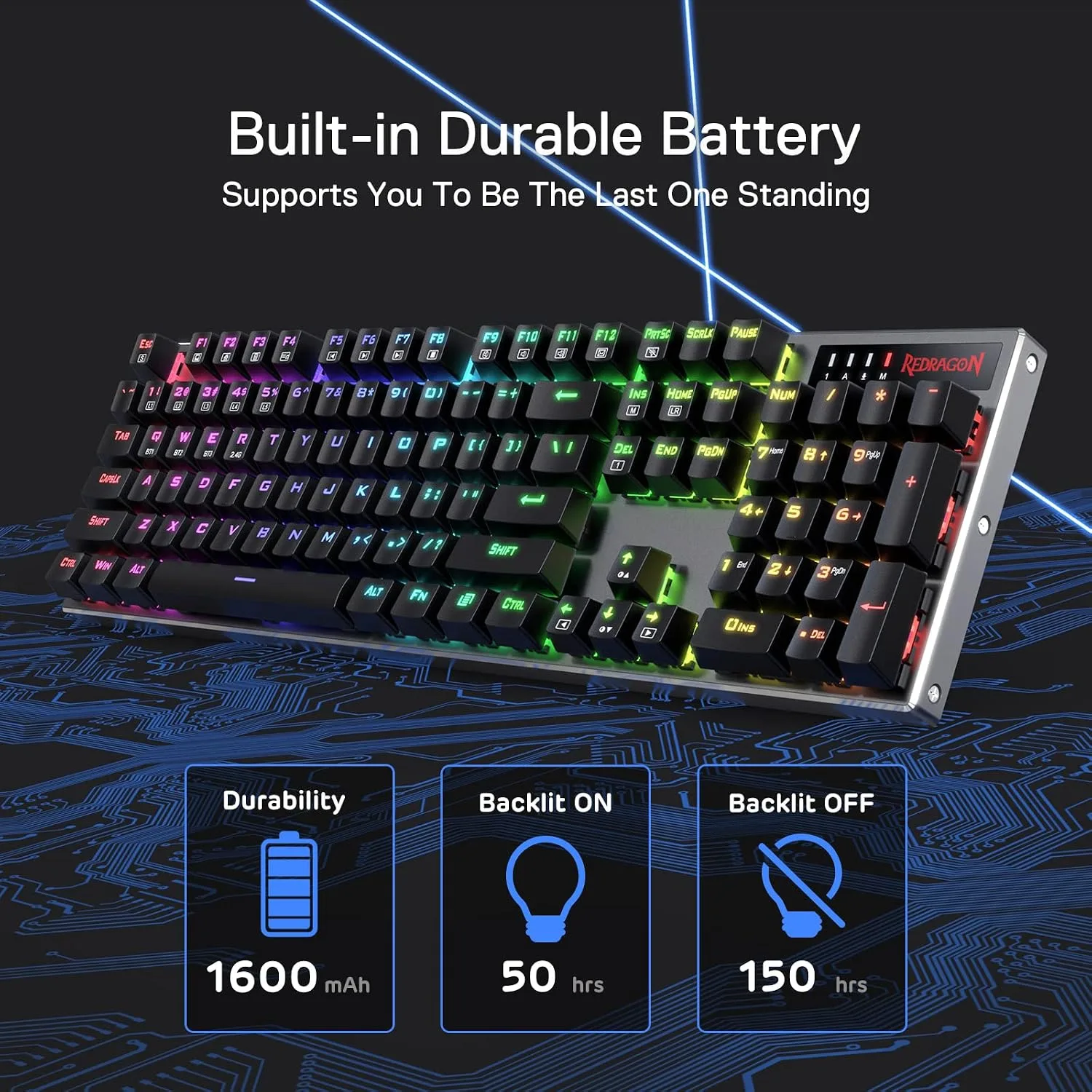 Redragon K556 PRO Wireless RGB Mechanical Gaming Keyboard, 104-Key Aluminum