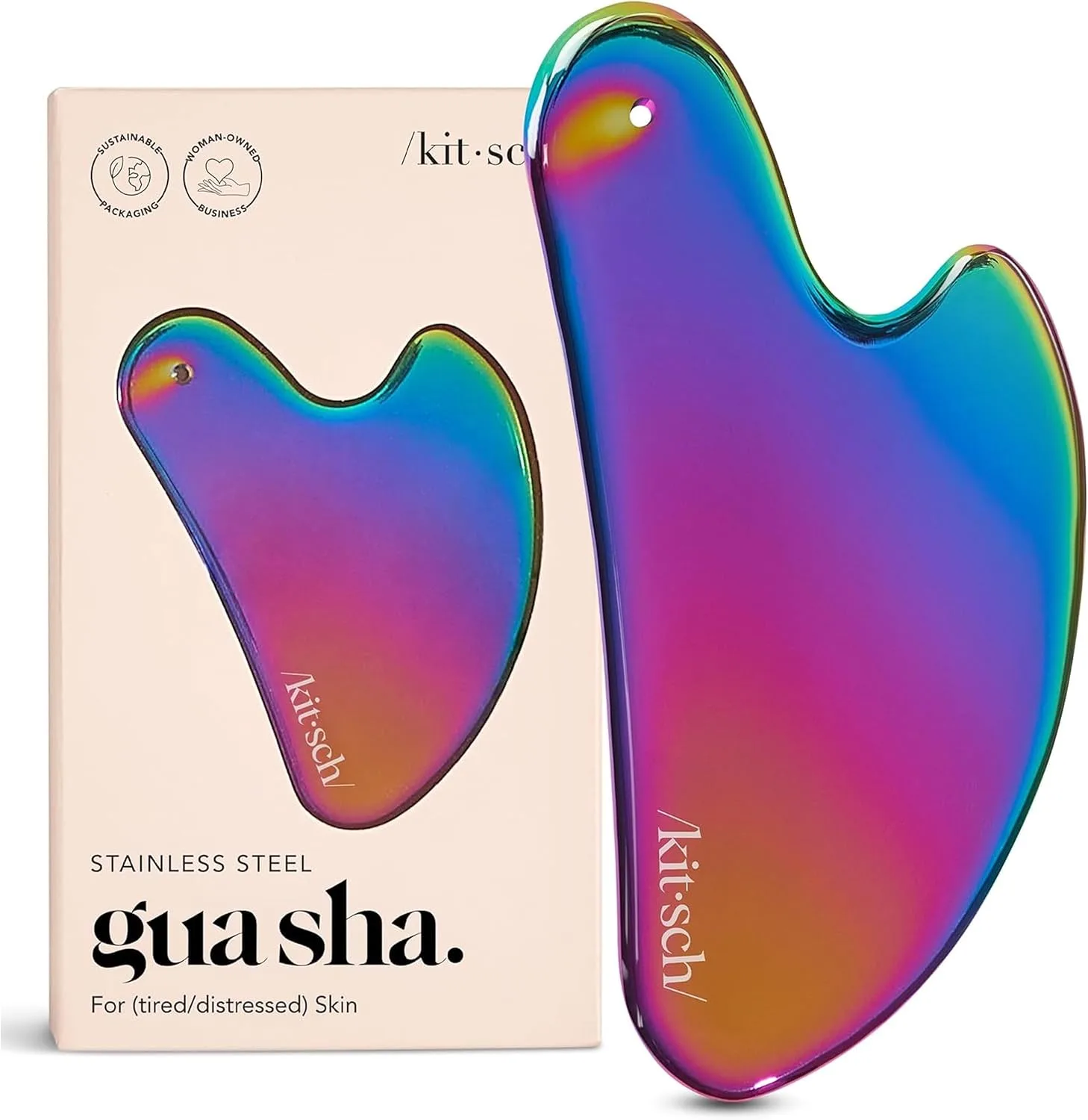 Herramienta Guasha para rostro Kitsch acero inoxidable iridiscente