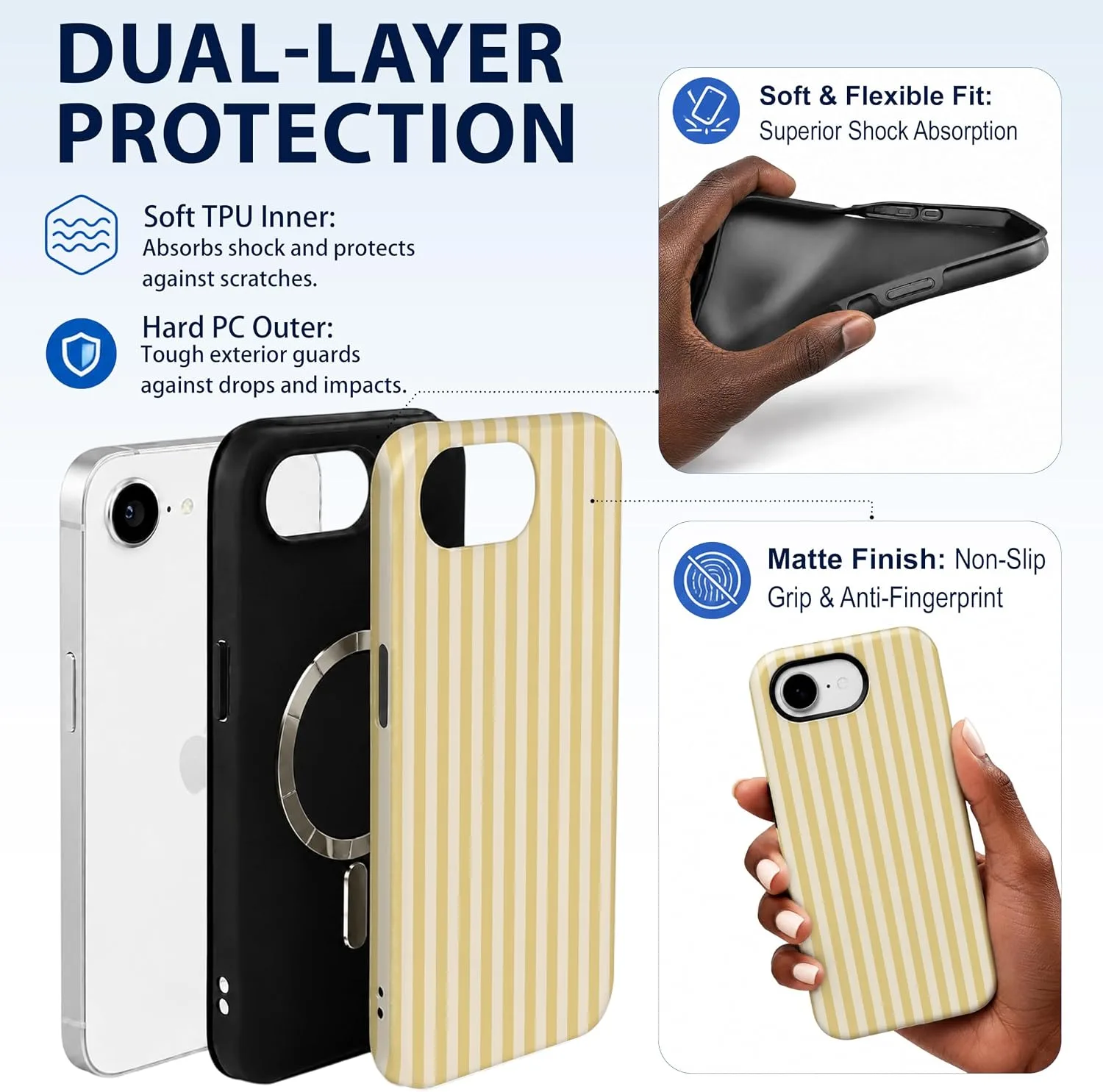 Magnetic for iPhone 16e/17e Phone Case, Butter Yellow Striped
