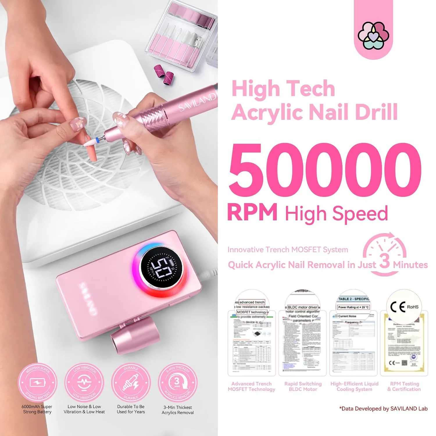 SAVILAND 50000RPM Electric Nail Drill Professional Kit for Acrylic Nails