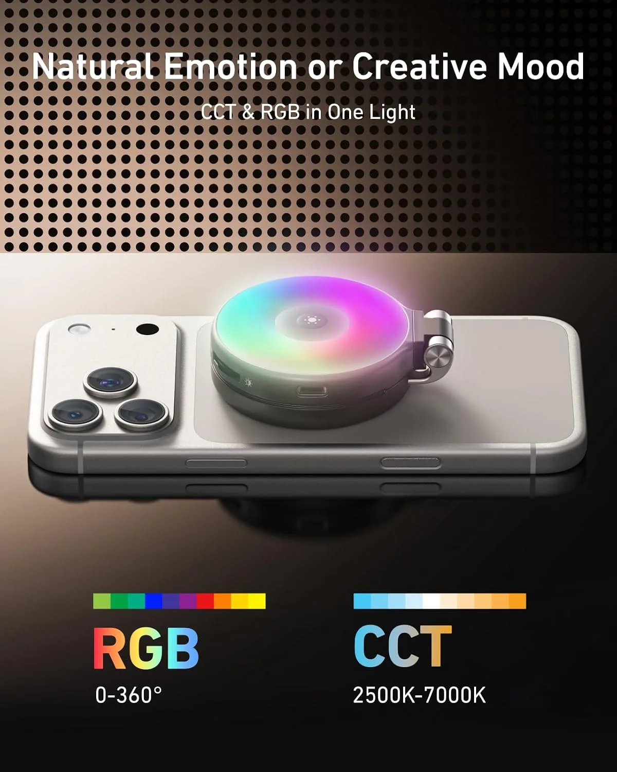 TELESIN Upgraded 4-in-1 Magnetic RGB Selfie Ring Light with Mirror & Phone Stand, Rechargeable Portable Clip On Fill Light for iPhone Samsung TikTok, Vlogging, Makeup, Photography, Streaming (Black)