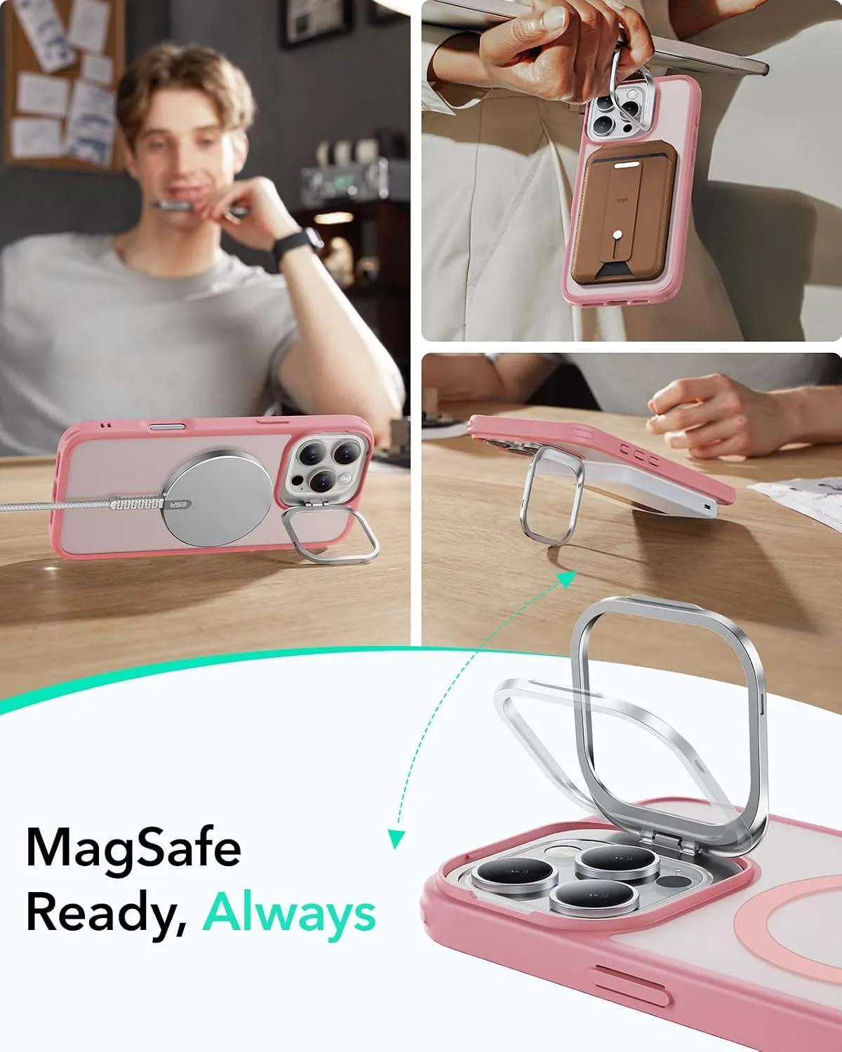 ESR for iPhone 16 Pro Max Case with Stand, for MagSafe, Frosted Pink