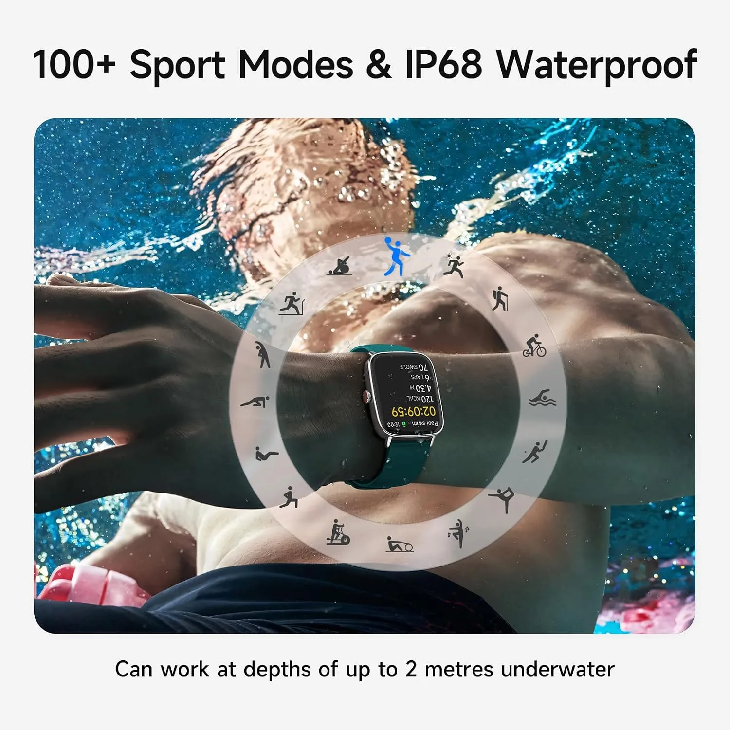 Smart Watch for Men Women, 1.85" HD Smartwatch Compatible iPhone/Samsung/Android (Answer/Make Calls), 100+ Sport Modes Fitness Tracker with Heart Rate/Sleep/Step Monitor, IP68 Waterproof, 2 Bands