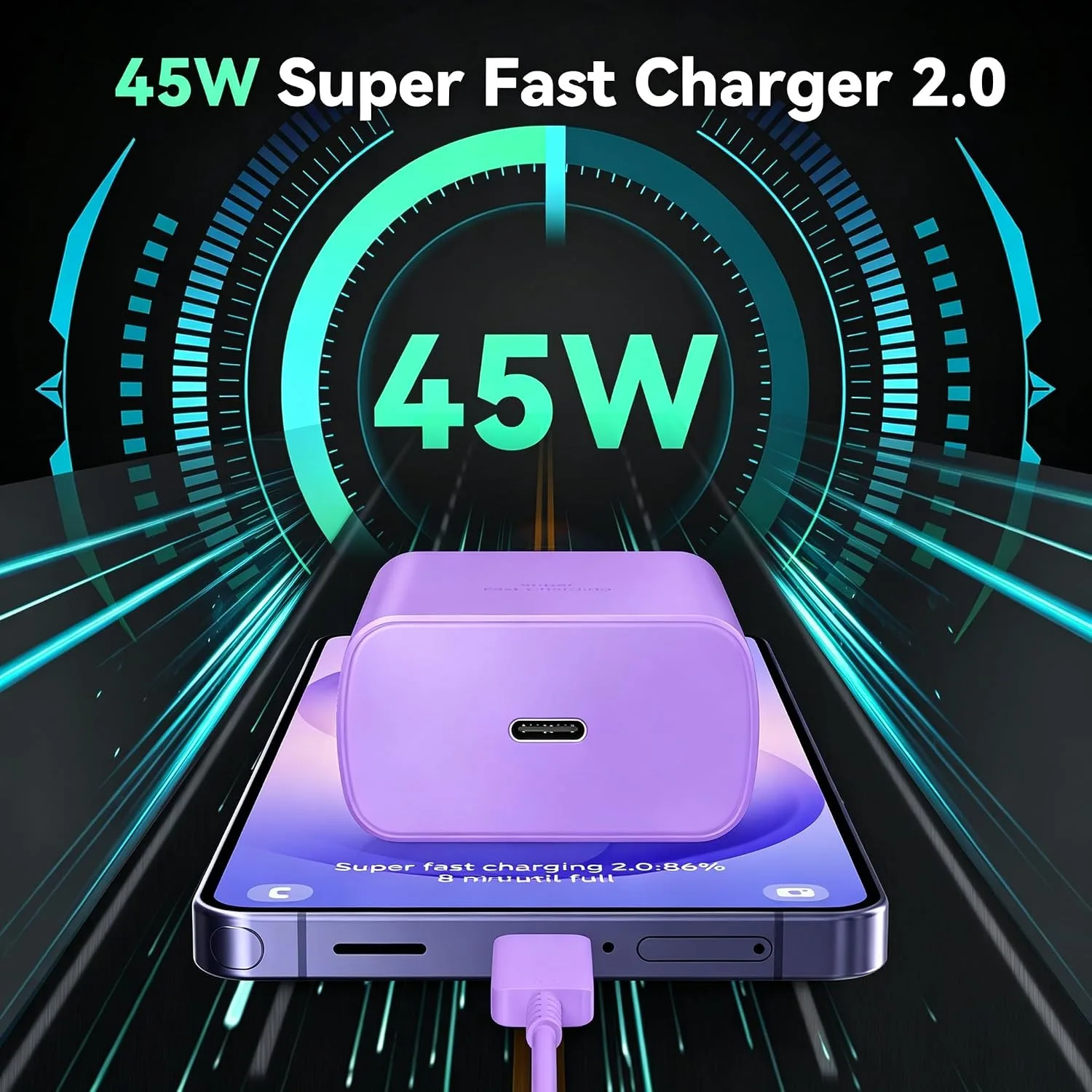 45W Super Fast USB C Android Type C Phone Charger Fast Charging 6.6FT Cord