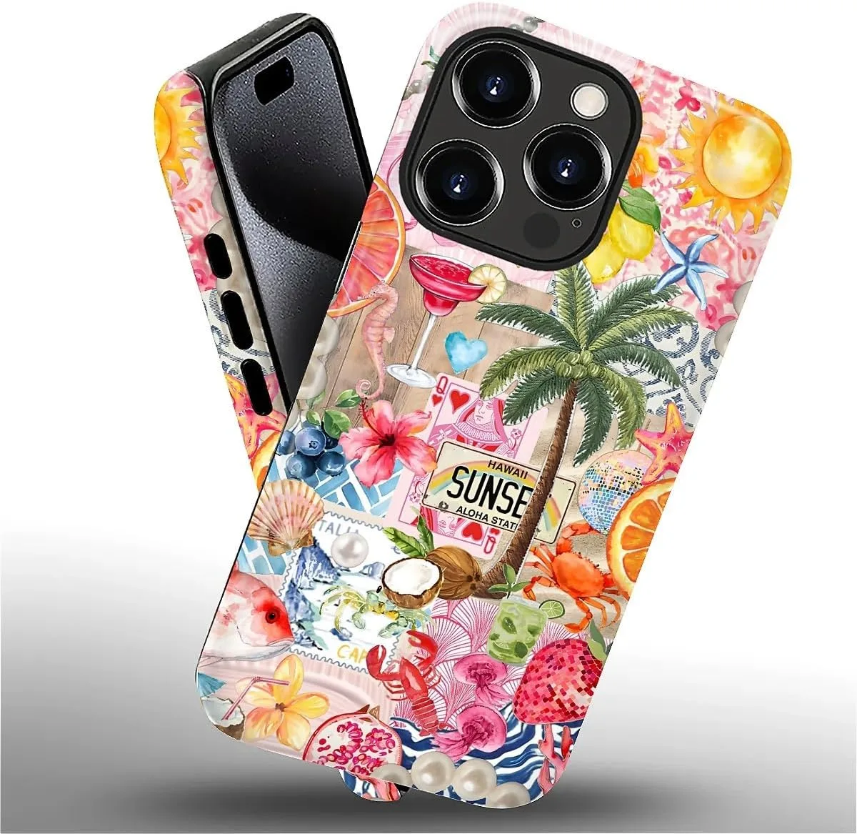 DAIZAG Case for iPhone 16 Pro Max,Mixed 2 Layer Design Shockproof Soft TPU Ddouble Protection Phone Case for iPhone 16 Pro Max-Aesthetic Summer Beach
