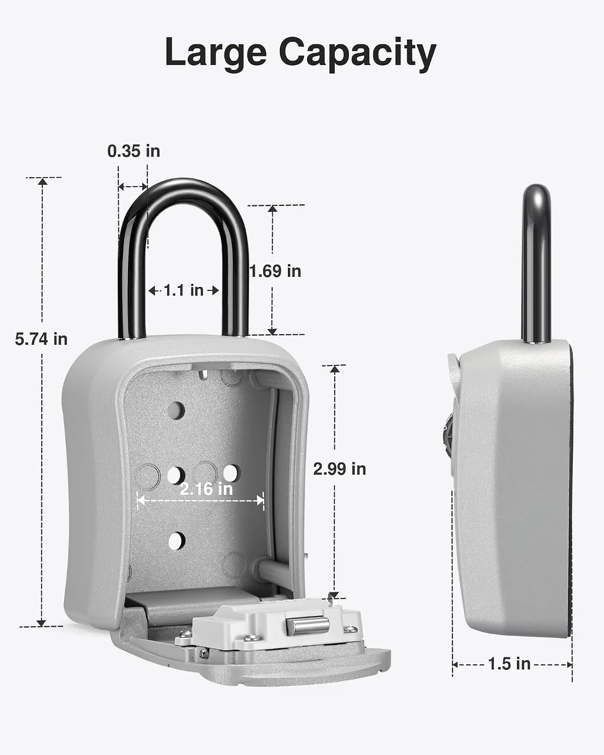 Puroma Key Lock Box Outdoor 4 Digit Code Combination Lockbox House 1 Silver