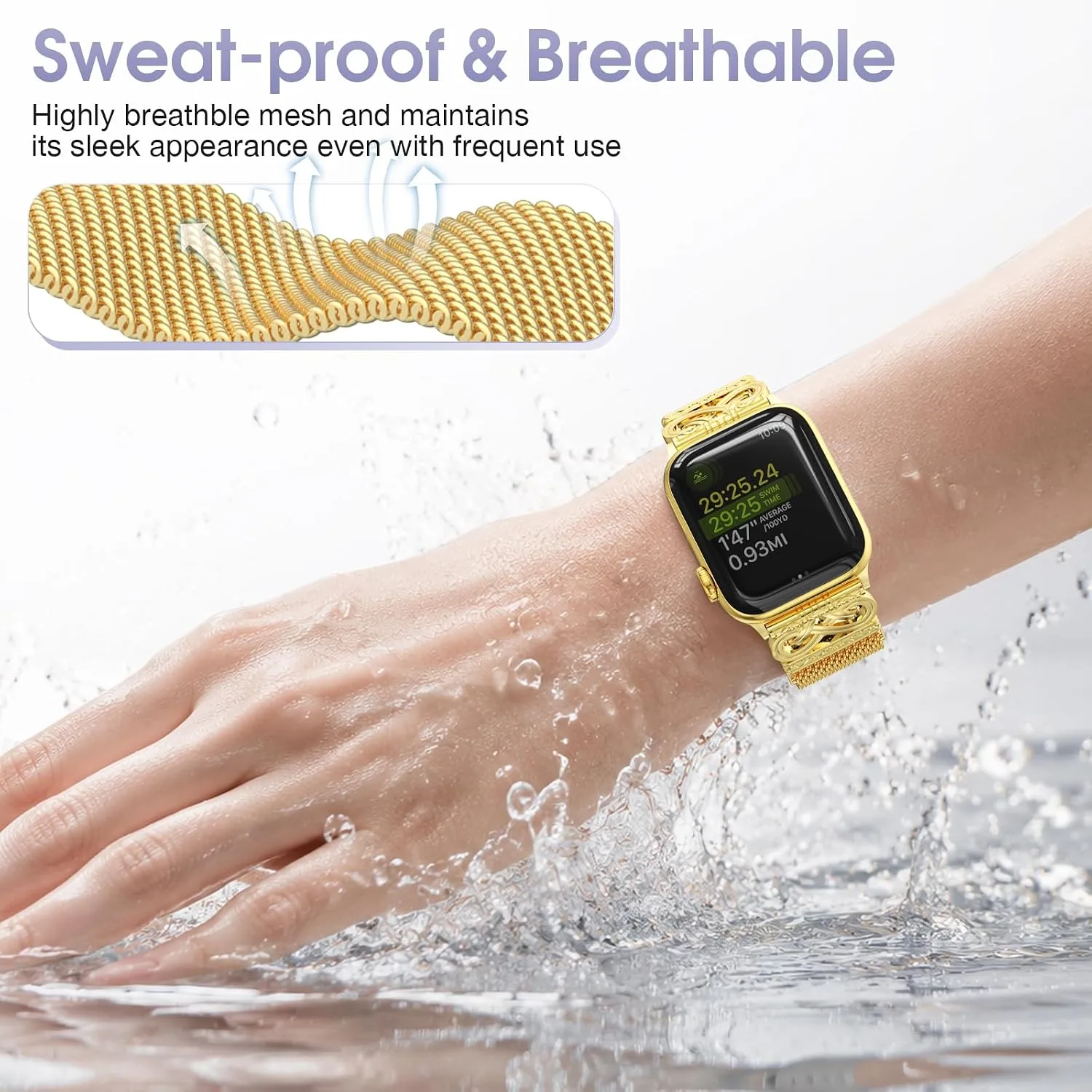 Mesh Sculpted Metal Detail Loop Compatible with Apple Watch Bands for Women