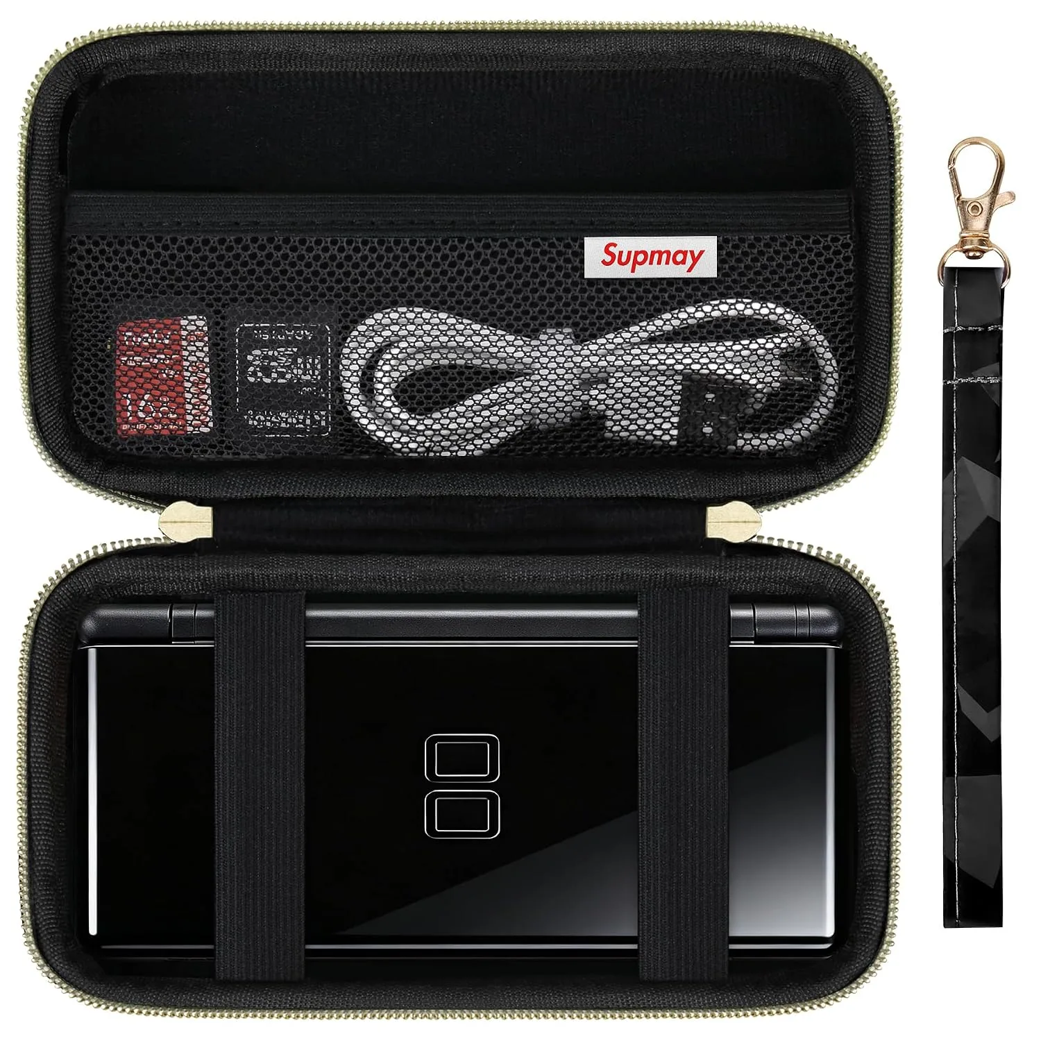 Supmay Hard Carrying Case Compatible with Nintendo DS Lite NDSL, Gameboy Advance Games Storage Holder Travel Bag with Mesh Pocket for USB Charging Cable, Stylus, Earphones, Game Cartridge, Black