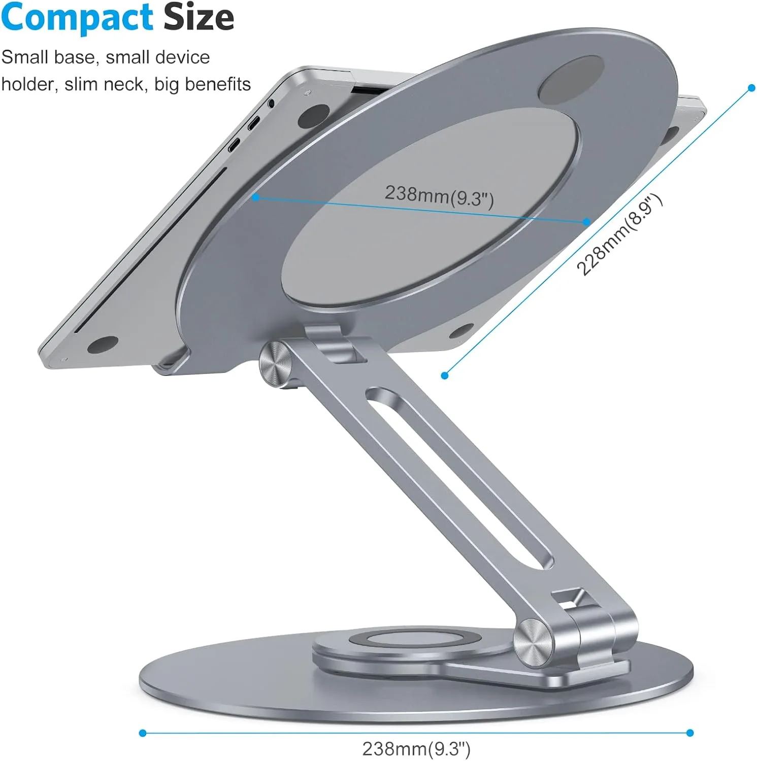 OMOTON Adjustable Laptop Stand for Desk 360° Rotating Base 17" Cool Grey