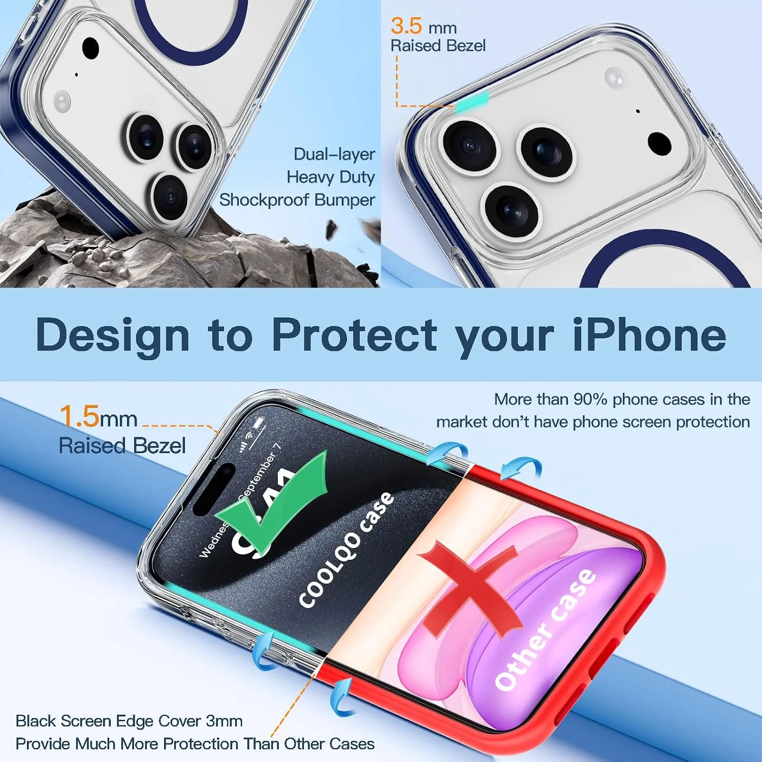 COOLQO Magnetic for iPhone 18/17 Pro Max Case, Crystal Clear, Blue