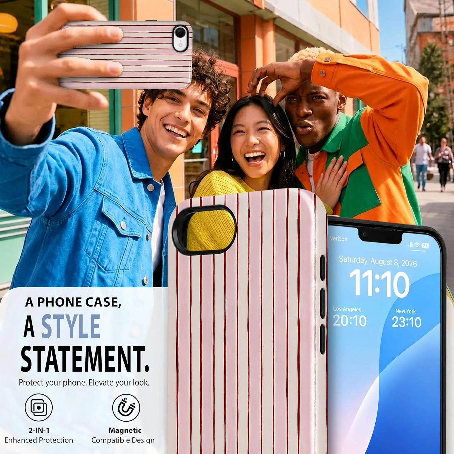 Magnetic for iPhone 16e/17e Phone Case, Pink and White Striped