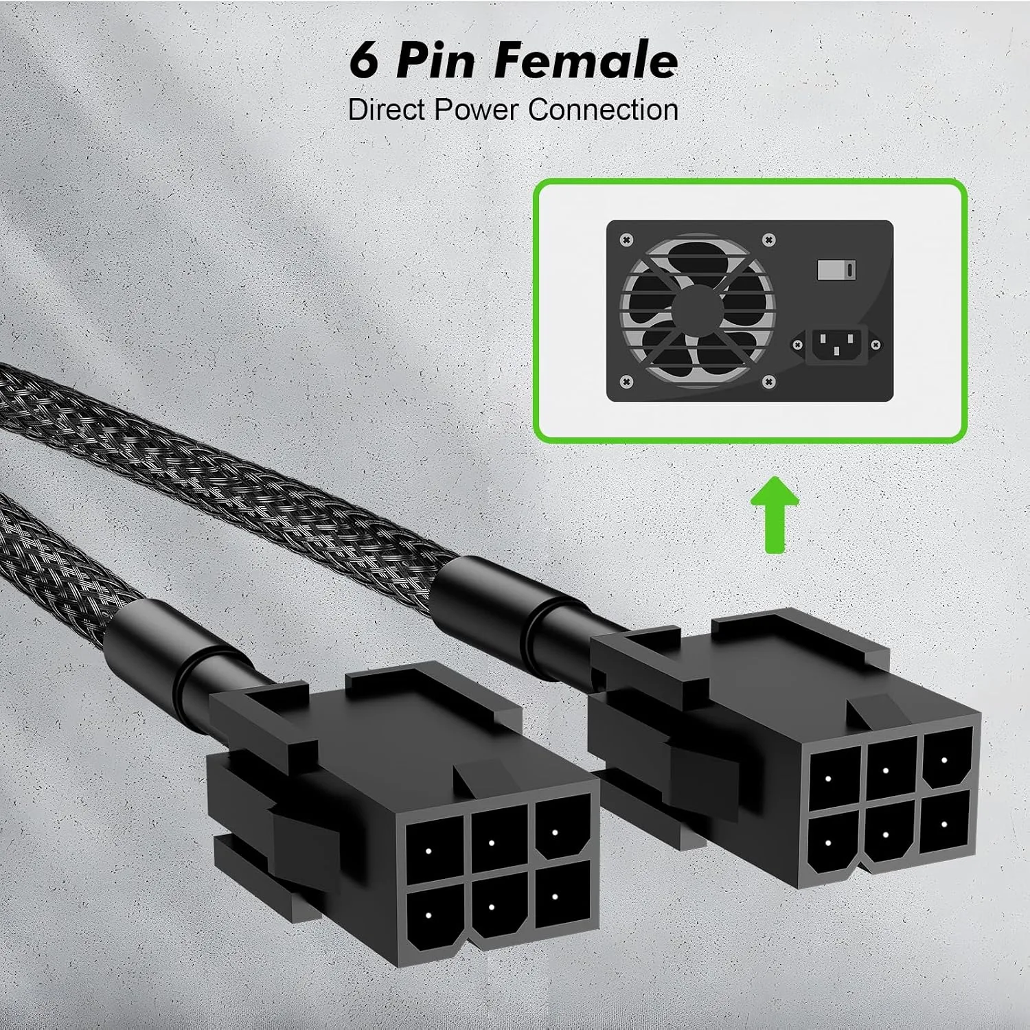 J&D PCIe Power Adapter Cable, Dual 6 Pin Female to 6 Pin Male, GPU Connector for Graphics Card Power Supply with Heat Shrink Reinforcement, 1 Pack, 9 inch