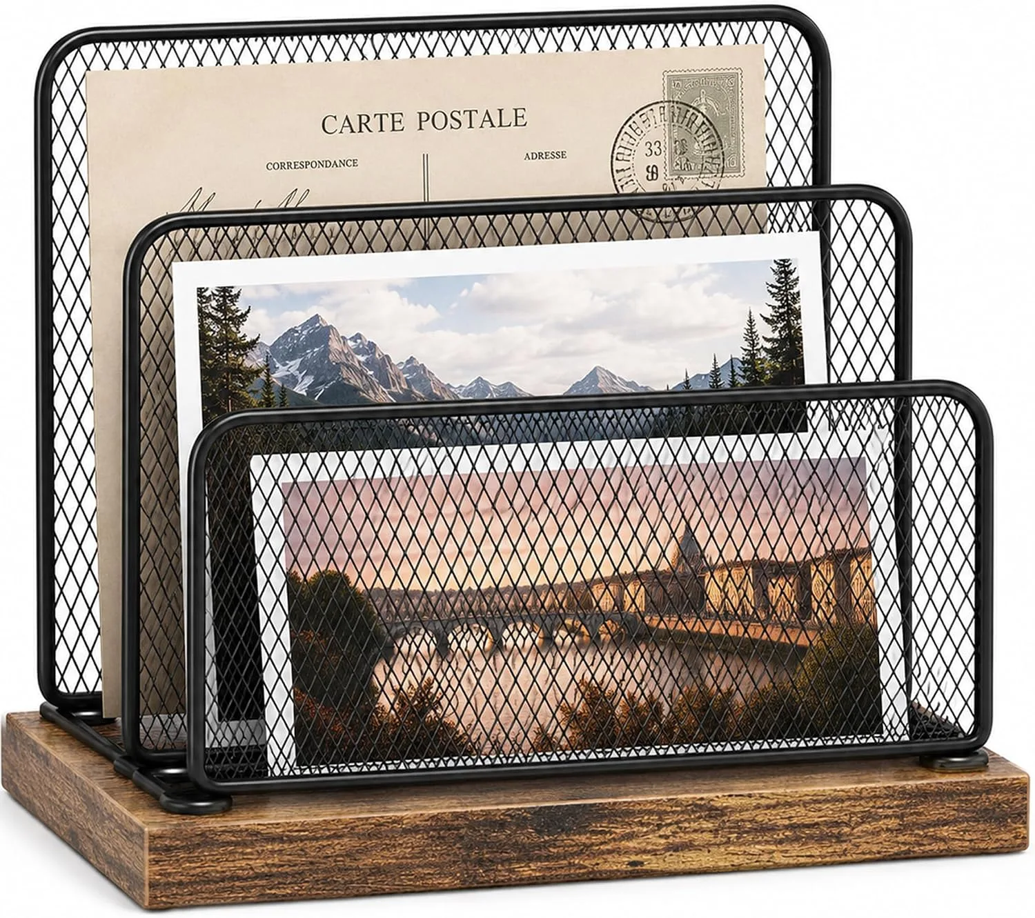 OPNICE Wooden Mail Organizer, File Organizer for Desk, Brown
