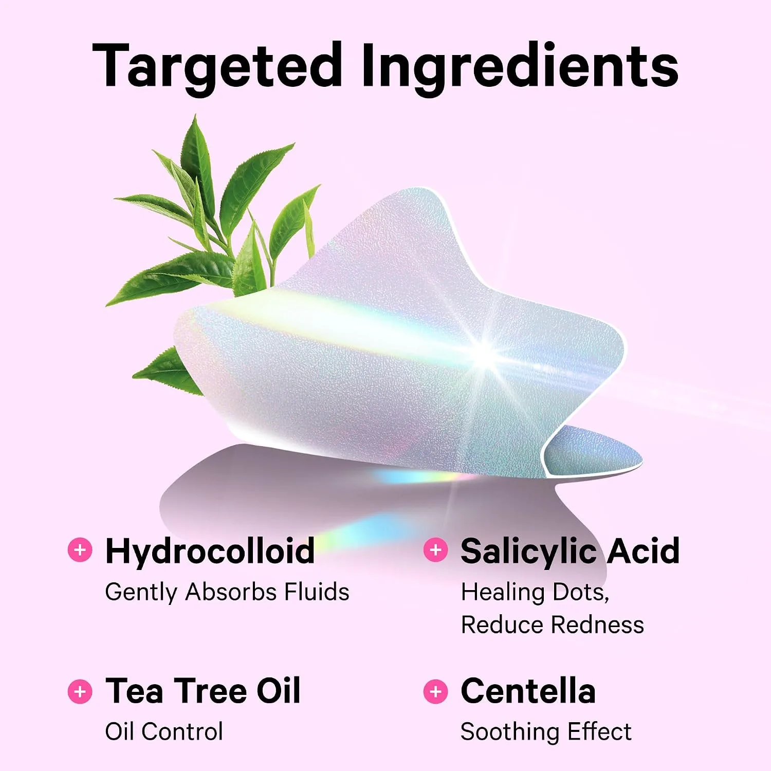Sosky Hologram Pimple Patches for Face, Hydrocolloid Acne Patches with Salicylic Acid, Cute Star Zit Stickers,Colorful Blemish Covers,48 Count Pink Heart Flower