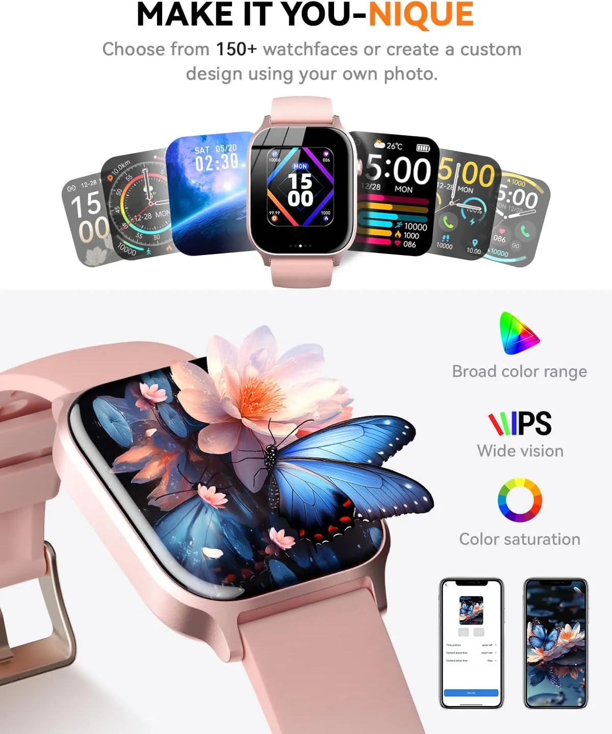 Smart Watches for Women Men, Fitness Tracker Watch with 110 Sports Modes, Step Counter/Sleep Monitor/Pedometer, IP68 Waterproof, Bluetooth Call & Music Control Smartwatch for iPhone/Android
