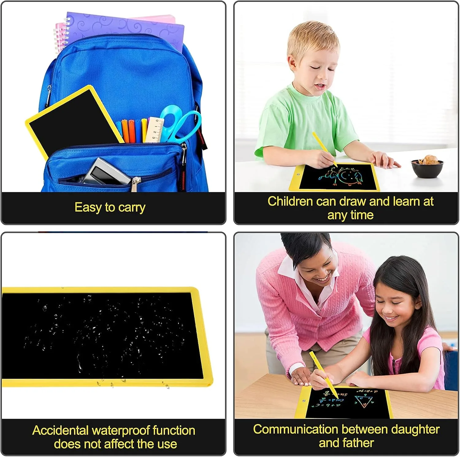 LCD Writing Tablet with Bag for Kids, 10 Colorful Screen Drawing Board Doodle Pad Learning Educational Toy - Gift for 3-6 Years Old Boy Girl (Yellow)