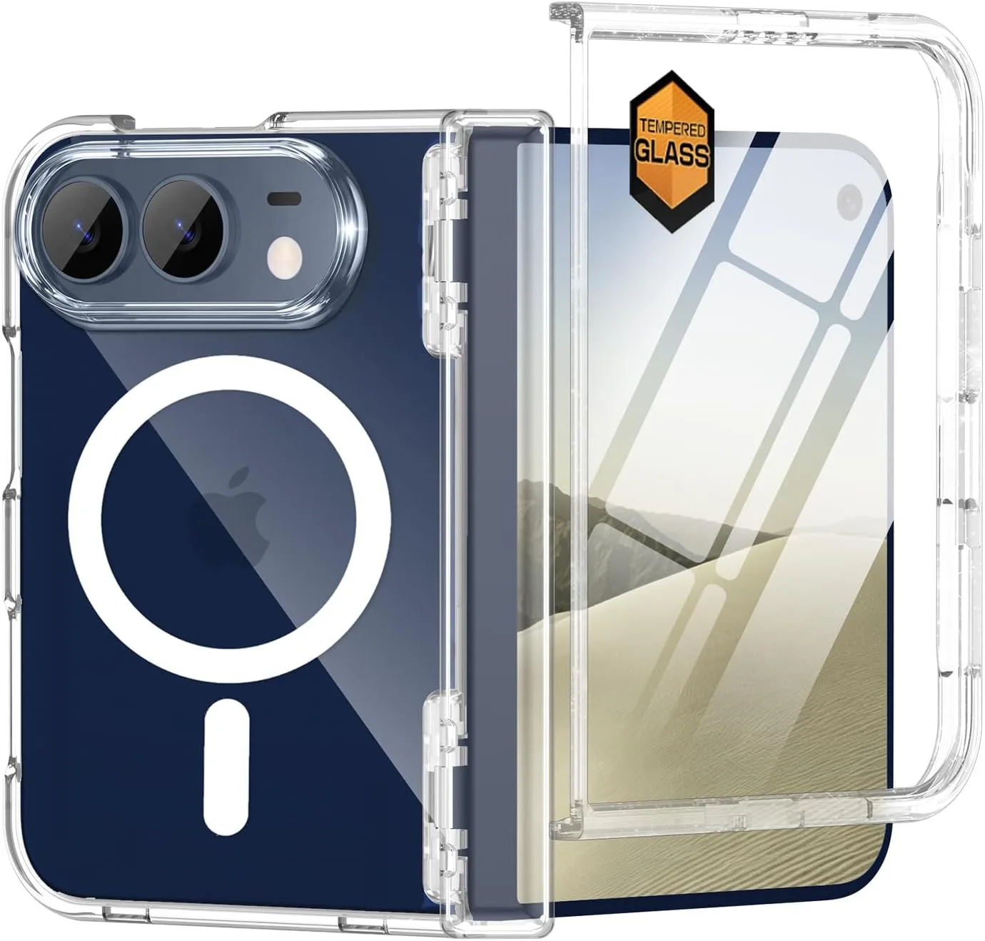 Casetego for iPhone Duo Case Magnetic,with Screen Protector,Light Clear