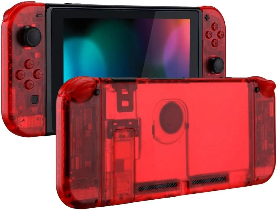 eXtremeRate DIY Replacement Shell Buttons for Nintendo Switch, Back Plate for Switch Console, Housing with Full Set Buttons for Joycon Handheld Controller - Clear Red [No Electronics Parts]