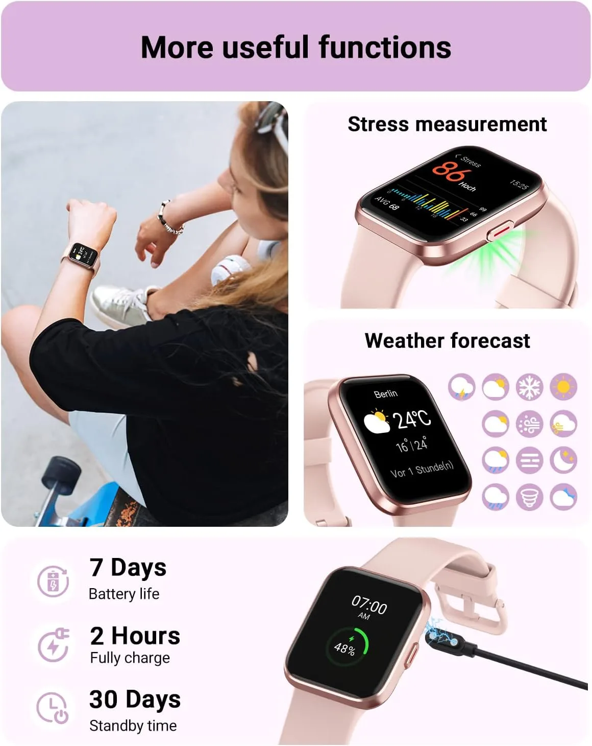 Tensky Smart Watch for Women Android & iPhone, Alexa Built-in, 1.8" Touch Screen Fitness Tracker with Answer/Make Calls, 3ATM Waterproof Heart Rate/Sleep/SpO2 Monitor, Pedometer, 100+ Sport Modes