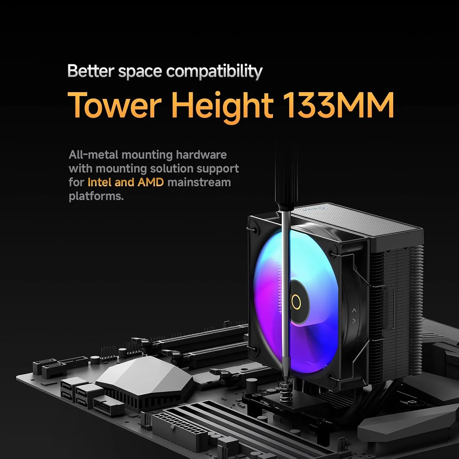 Gamma A40 ARGB CPU Cooler,133mm Compact Tower CPU Air Cooler,100mm PWM Fan