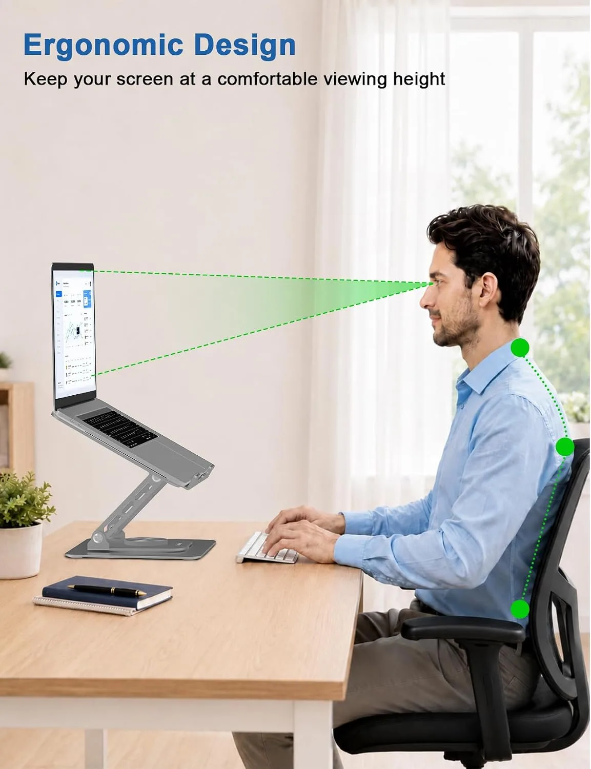 Aoviho Adjustable Laptop Stand for Desk - 360° Rotating Laptop Riser, Ergonomic Computer Stand Foldable Holder Compatible with MacBook Pro/Air, HP, Dell, Lenovo and Tablets Up to 16", Gray