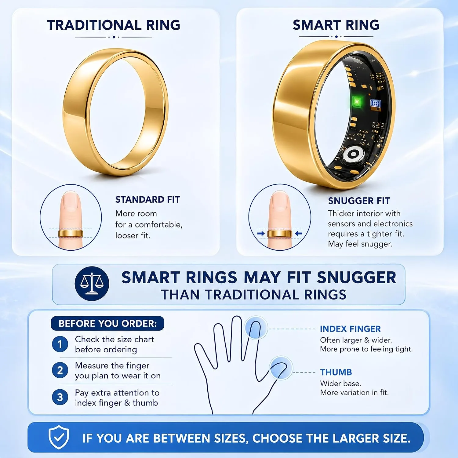 Smart Ring for Women & Men, Sleep and Fitness Tracker (Gold, 6)