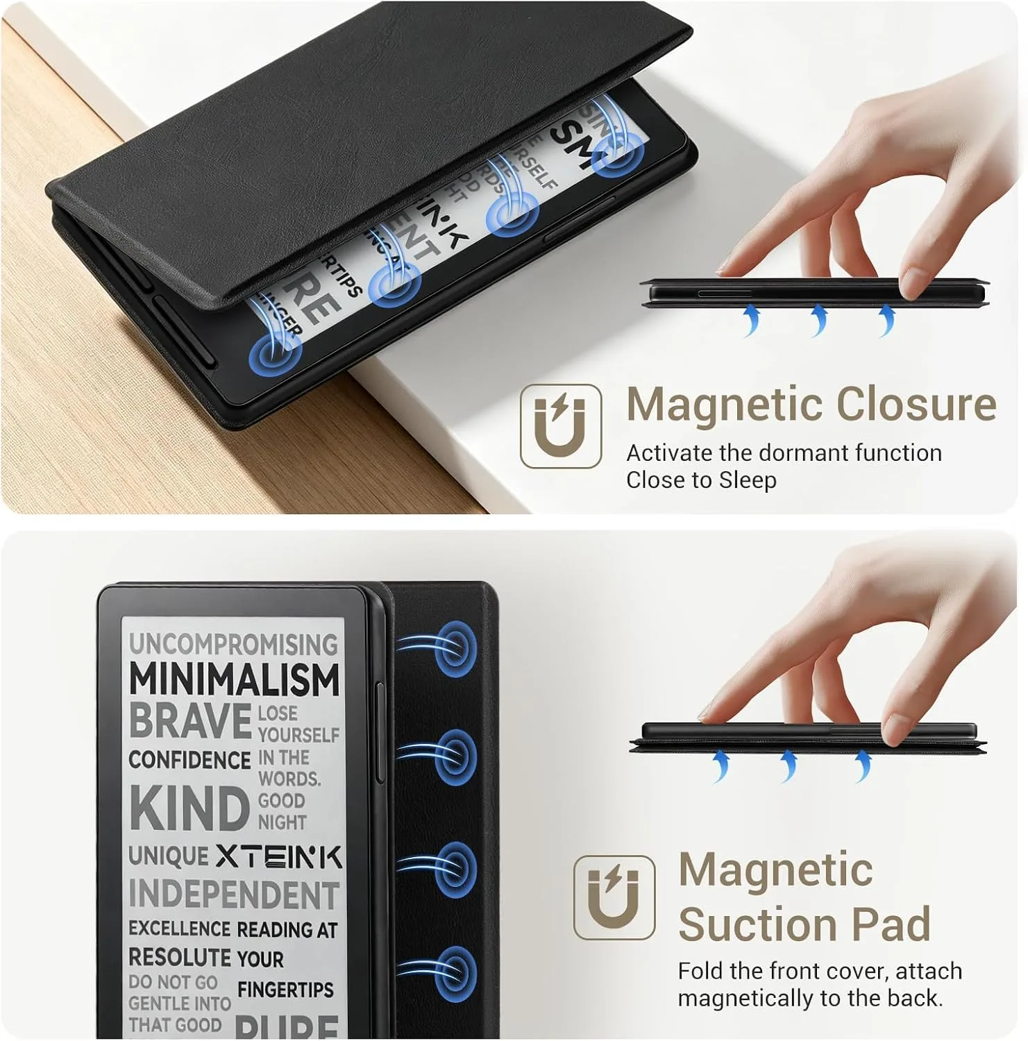 CoBak Magnetic Case for XTEINK X3 eBook Reader, 3.7" Ultra-Lightweight PU Leather Cover(Black)