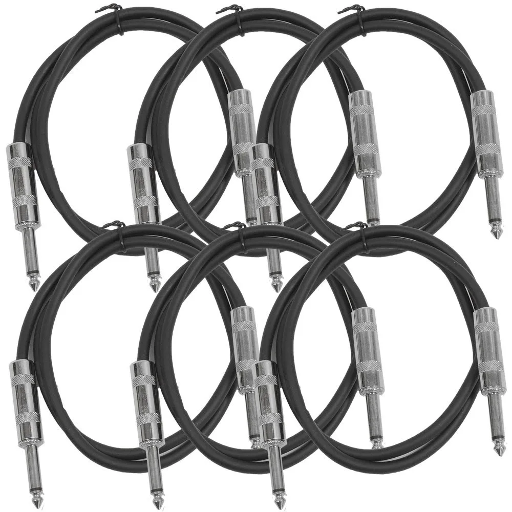 Seismic Audio SASTSX-3Black-6PK 3-Feet TS 1/4-Inch Guitar, Instrument, or Patch Cable, Black