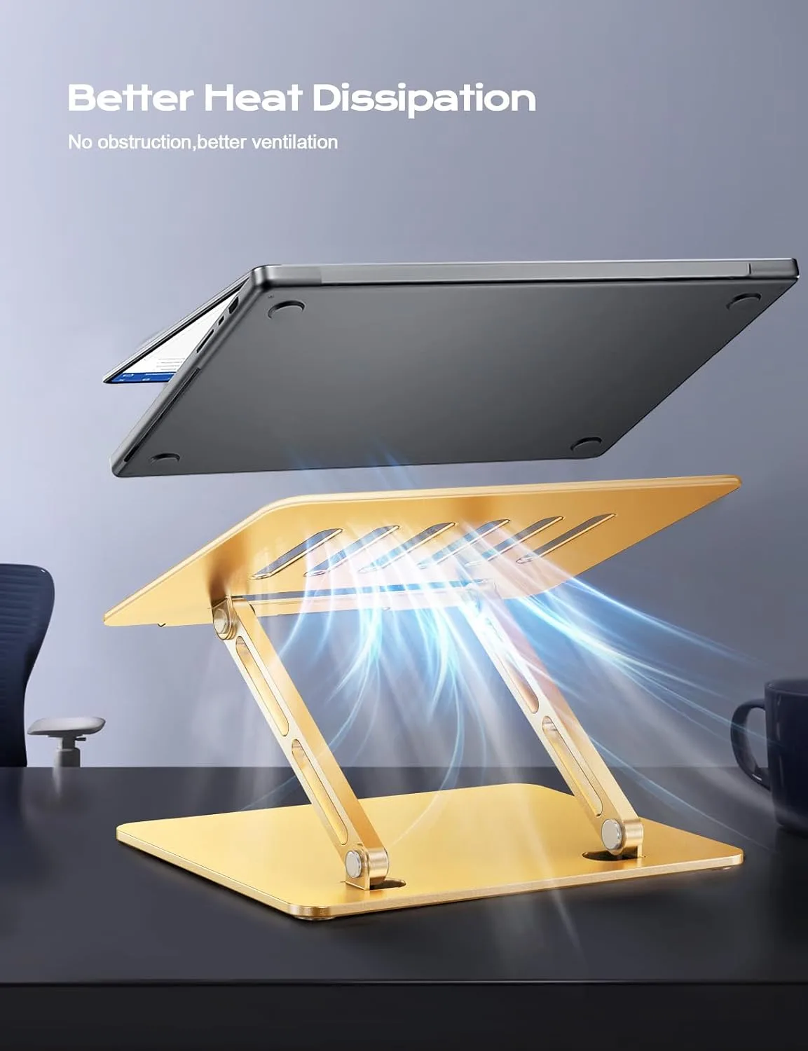 LOXP Aluminum Laptop Stand, Adjustable Laptop Stand for Desk Portable -Gold