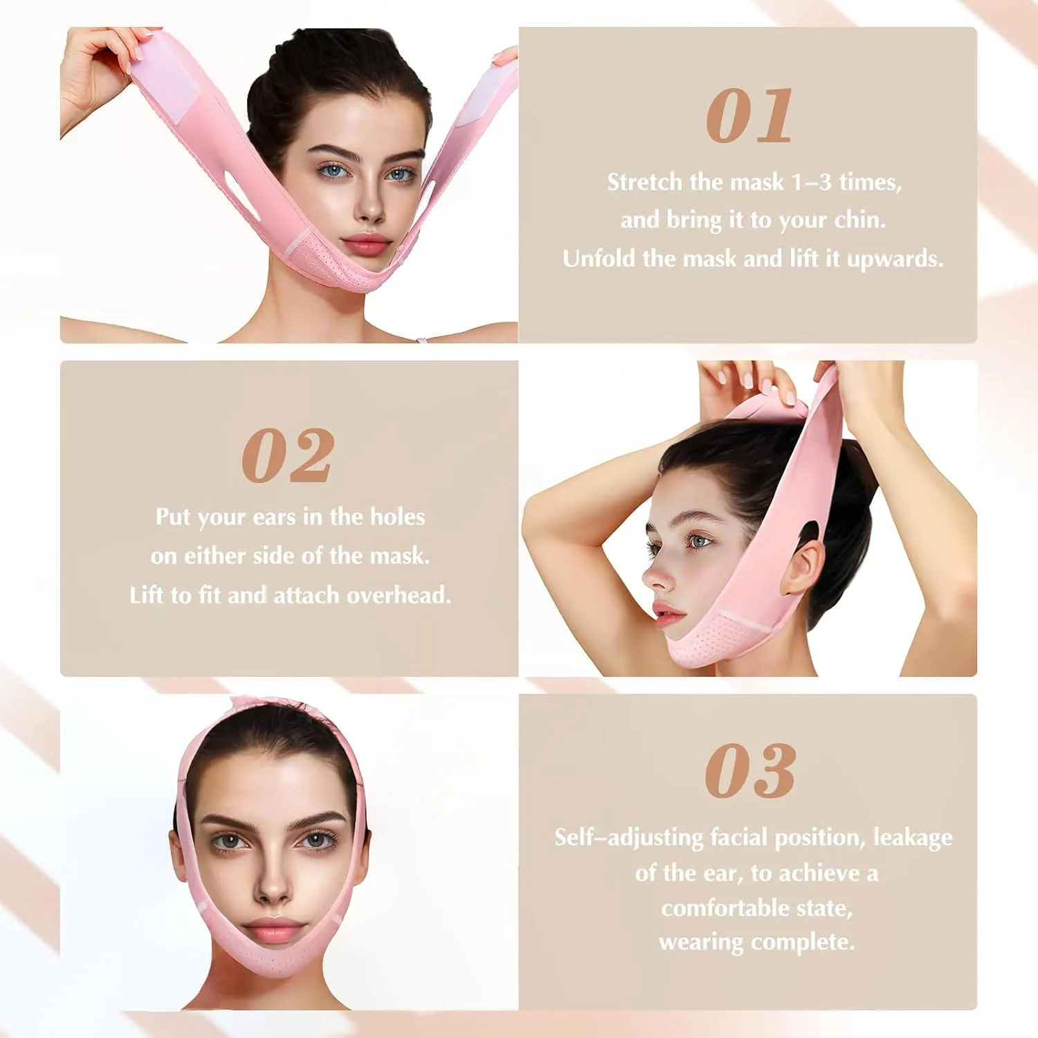 Reusable V Line Lifting Mask with Chin Strap for Sleeping, V Shaped Face Mask for Sagging, Jawline Shaper(Pink)