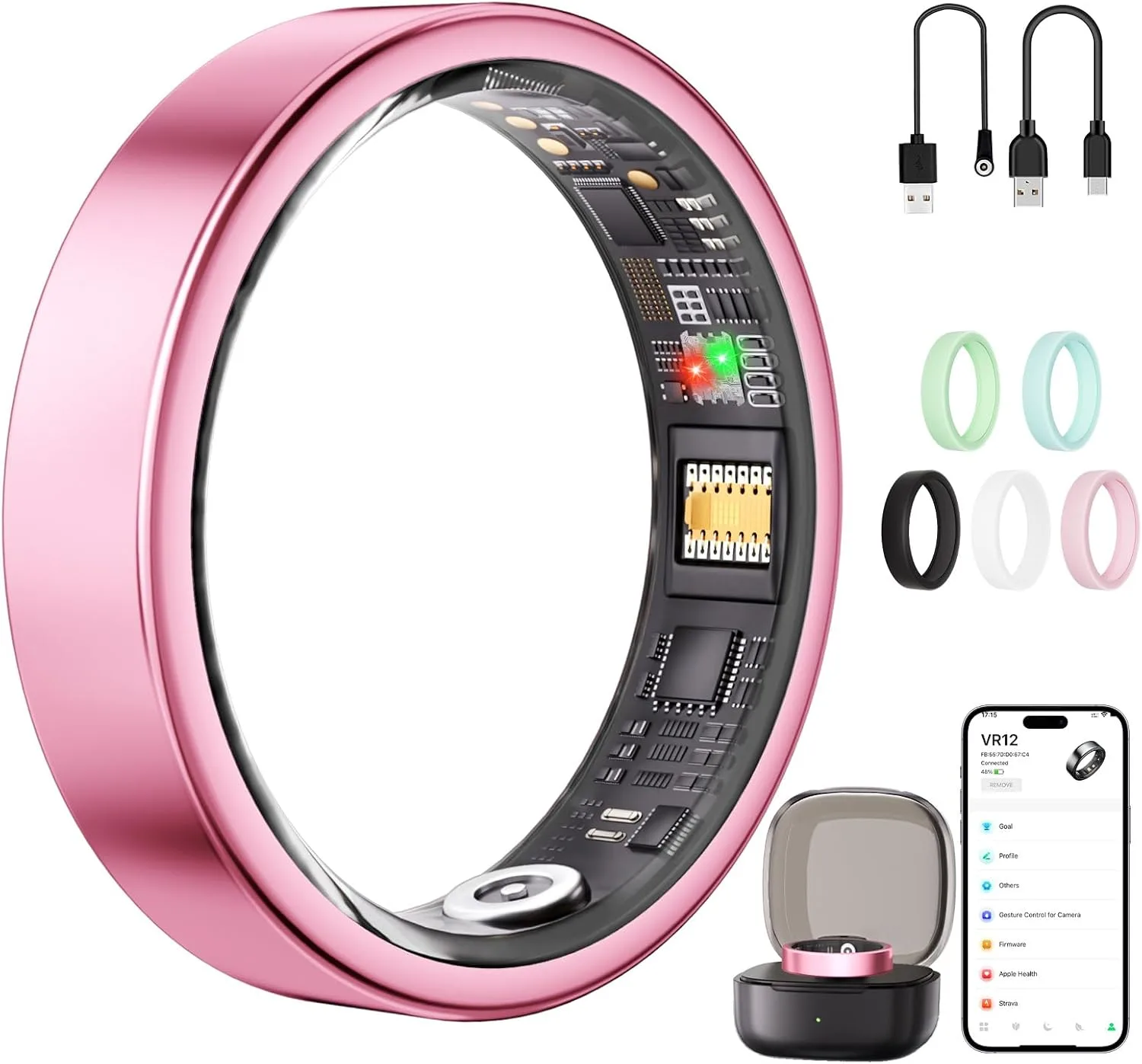 Smart Ring for Women & Men, AI Health Analysis, Thin Fitness Tracker Ring, Health Ring with Heart Rate, SpO2, HRV, Stress, Sleep, Cycle and Activity Tracking, 6.42mm Design,No App Fees