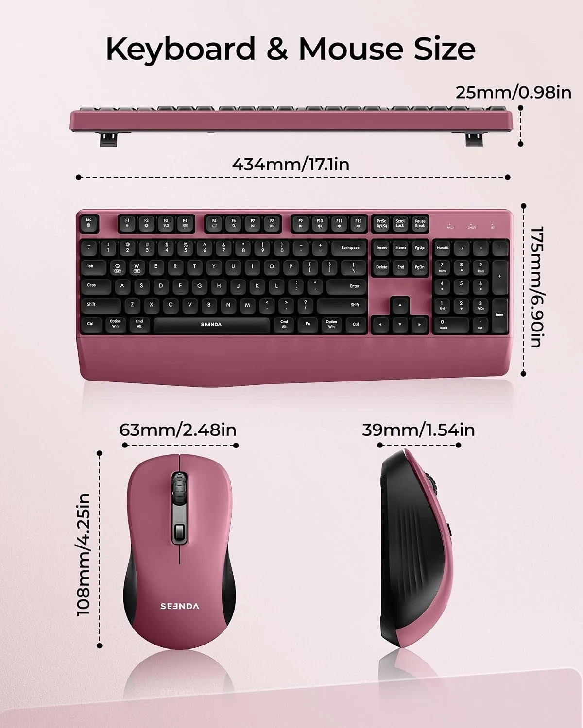 seenda COE200 Wireless Bluetooth Keyboard and Mouse Combo with Wrist Rest