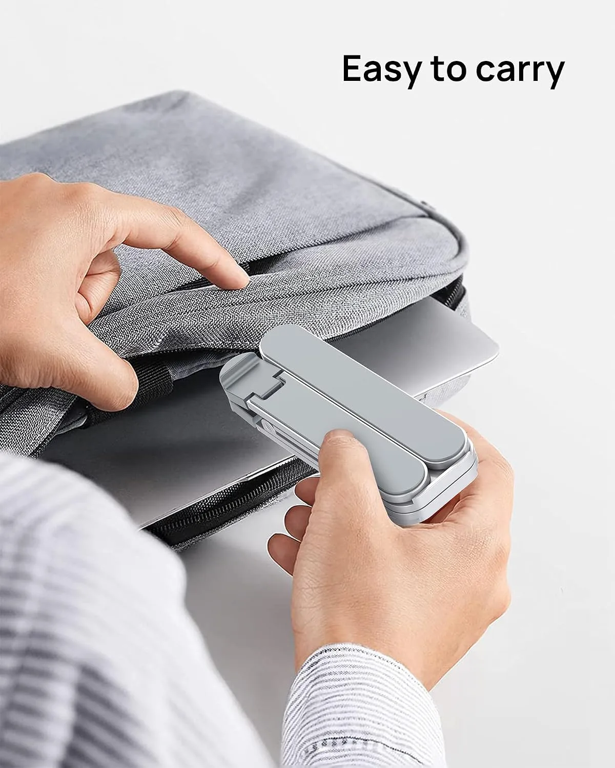 SODI Ultra Compact Foldable Laptop Stand - Portable Laptop Holder for Desk & Travel Use, Ergonomic Aluminum Computer Holder with Adjustable Height for MacBook, Tablet 10-16" (Light Gray, Bi-Fold)