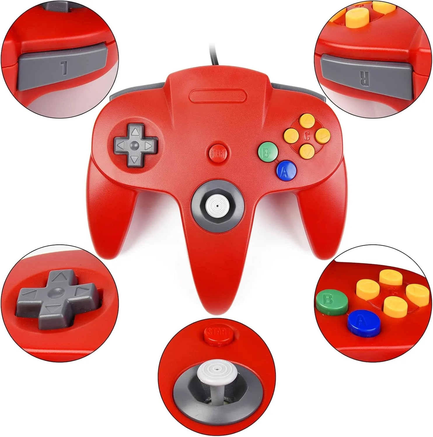 miadore 4 Pack Classic N64 Controller, Wired N64 Controllers with Upgraded Joystick (Non PC USB Version)(Red/Blue/Clear Green/Clear Blue)