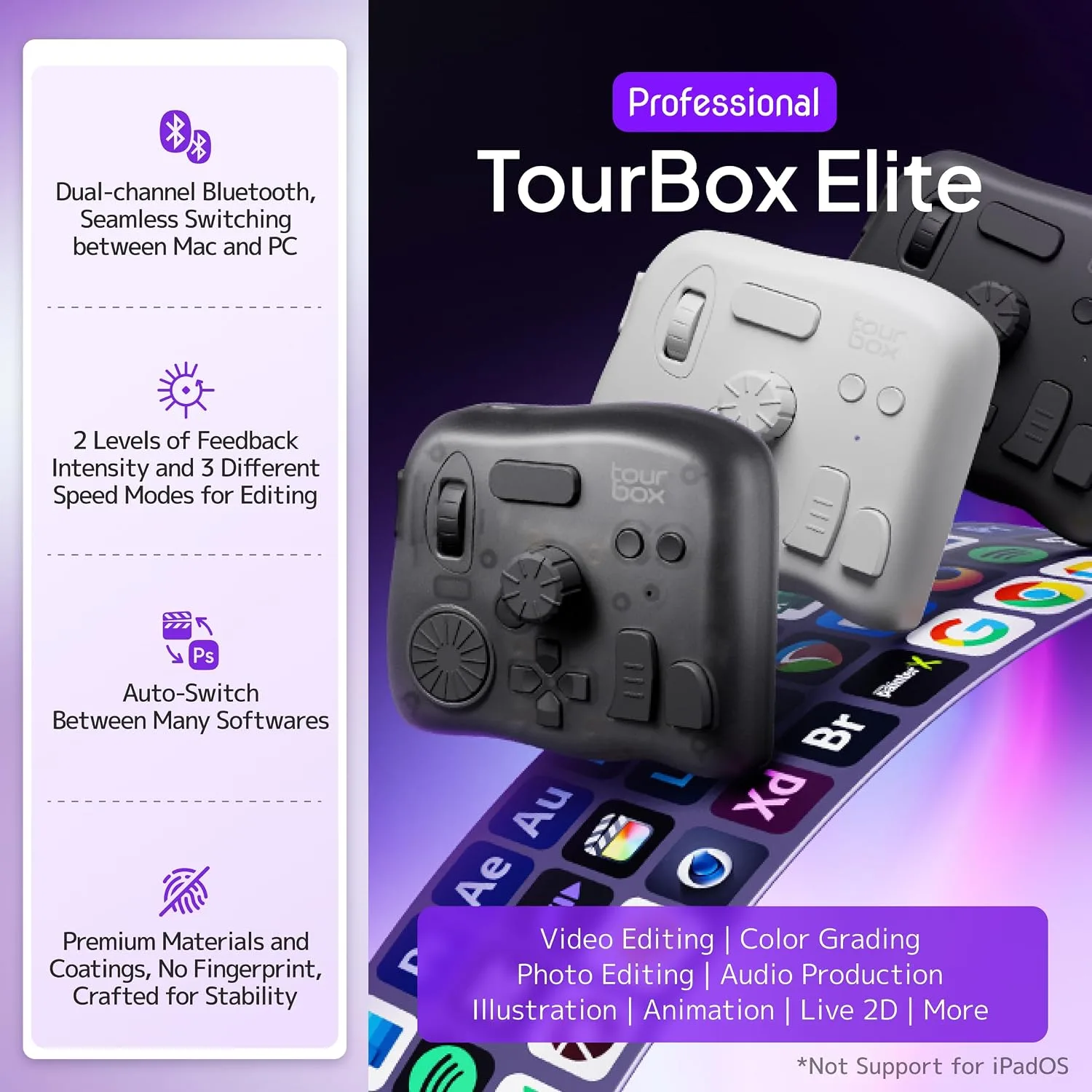 TOUR BOX Elite Editing Controller, Wireless Pro Creative Console, Black
