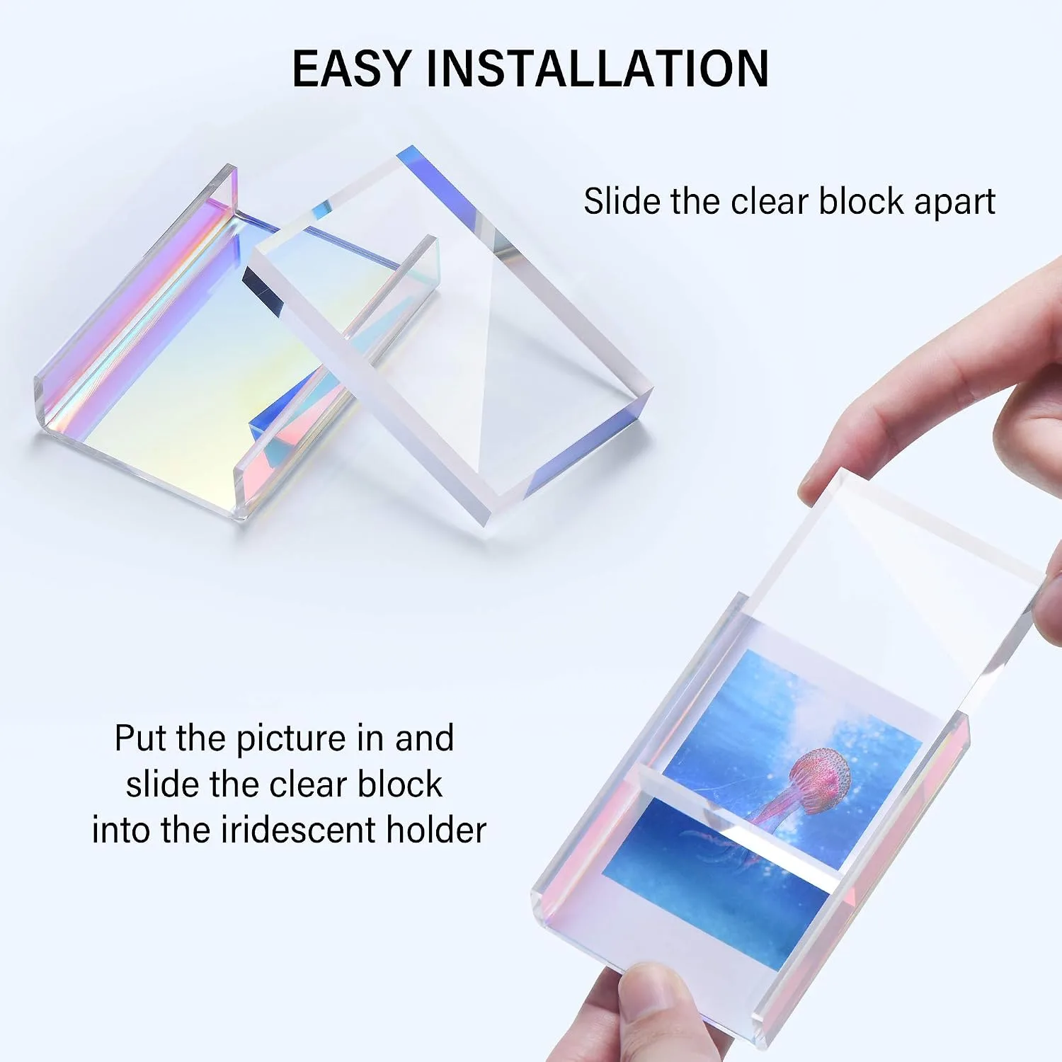 Instax Mini Picture Frames for Polaroid & Fujifilm Instax Mini Camera/ Printer Film, 2x3 Cute Polaroid Photo Frame, Tabletop Small Picture Display Holder for Instant Photo, Iridescent Acrylic, 3 Pack