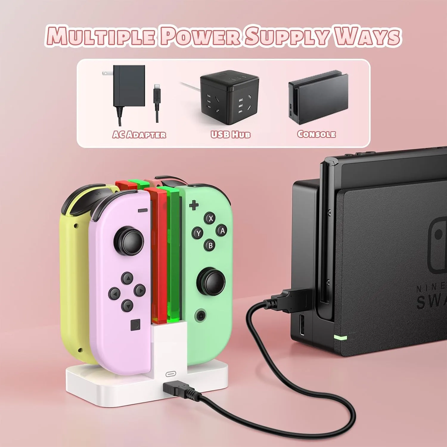 FASTSNAIL Switch Controller Charger for Nintendo Switch for JoyCons - White