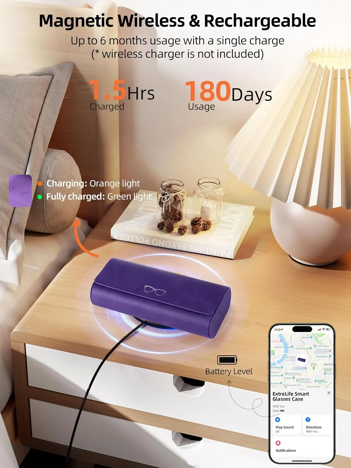 ExtreLife Smart Glasses Case, Works with Apple Find My, Rechargeable