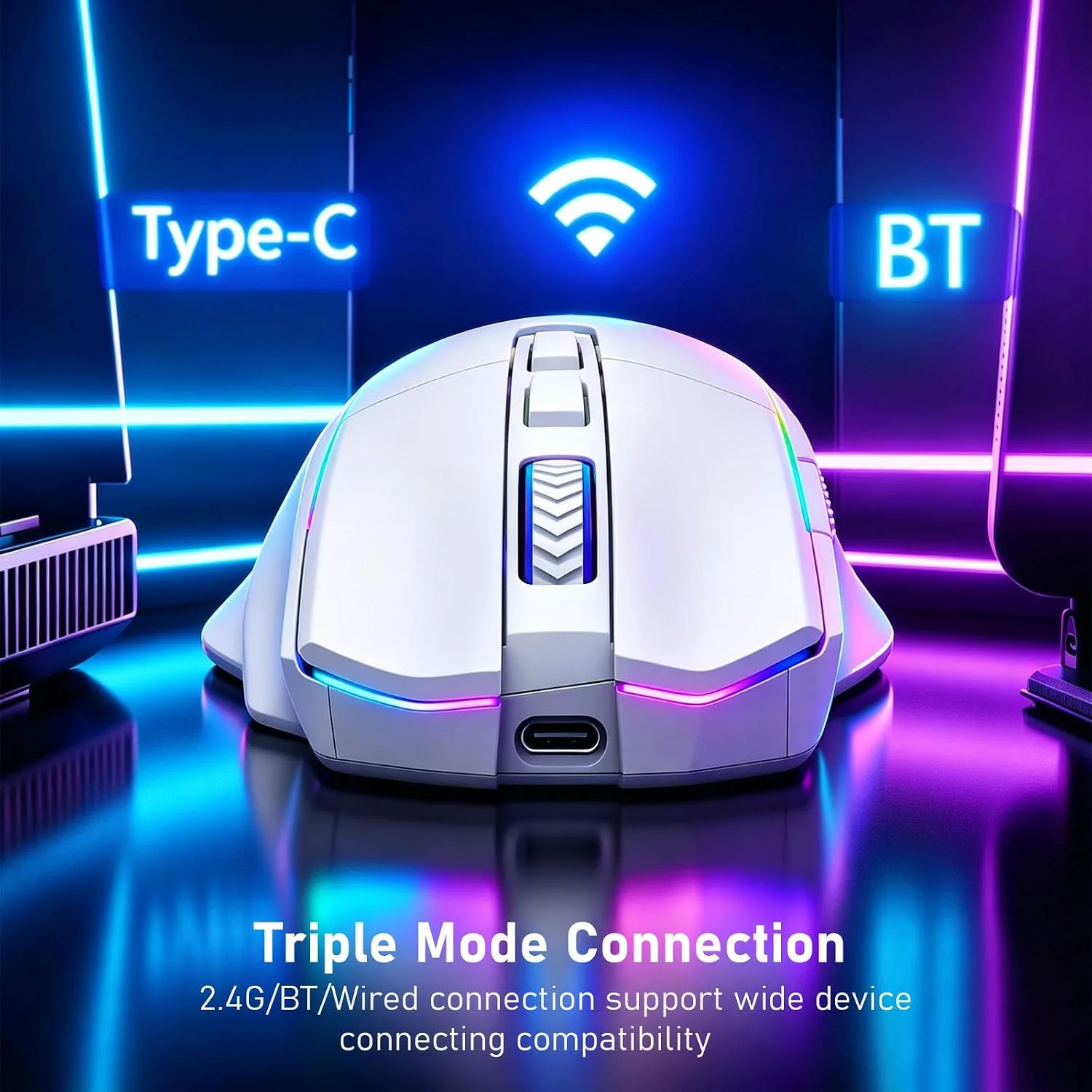 Redragon M602 Griffin Wireless RGB Gaming Mouse Tri-Mode 8000DPI - White