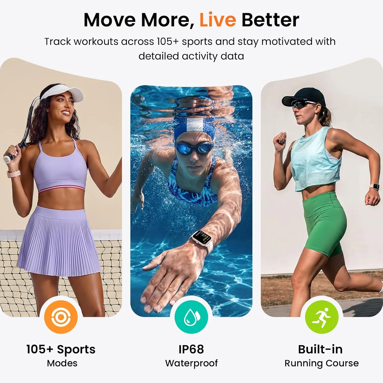 Fitpolo Smart Watch for Women Android & iPhone, Alexa Built-in [1.8" HD Screen] IP68 Waterproof Fitness Watch with Bluetooth Call (Answer/Make), Heart Rate/Sleep/SpO2 Monitor, 105 Sports Trackers