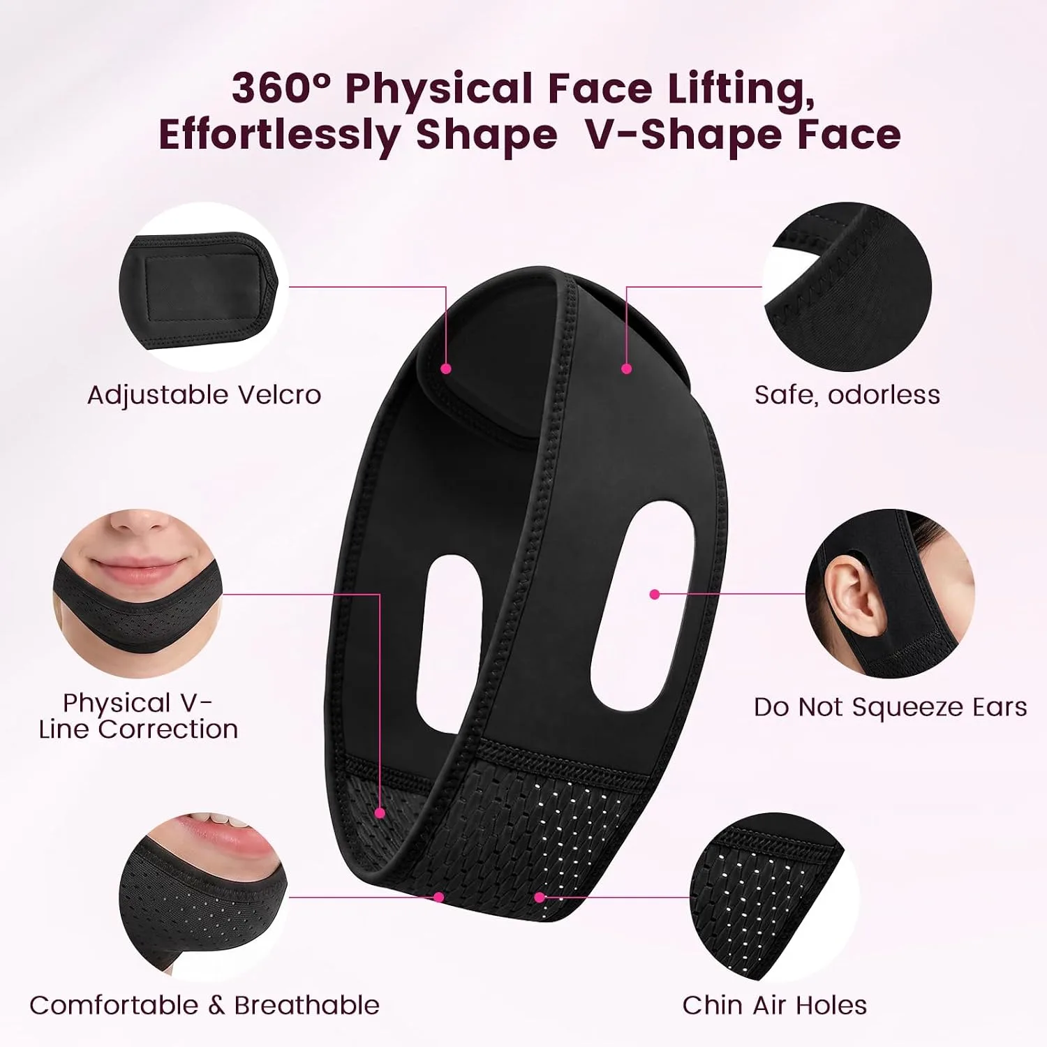 Reusable V Line Lifting Mask for Double Chin Reducer,chin strap for sleeping,jaw exerciser,Face Lift Belt Prevent Sagging,Black
